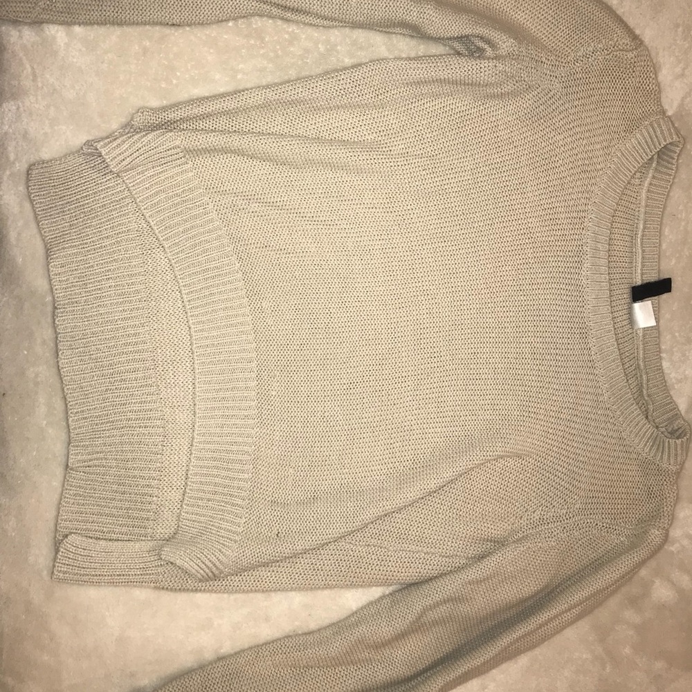 tan, knit long sleeve shirt